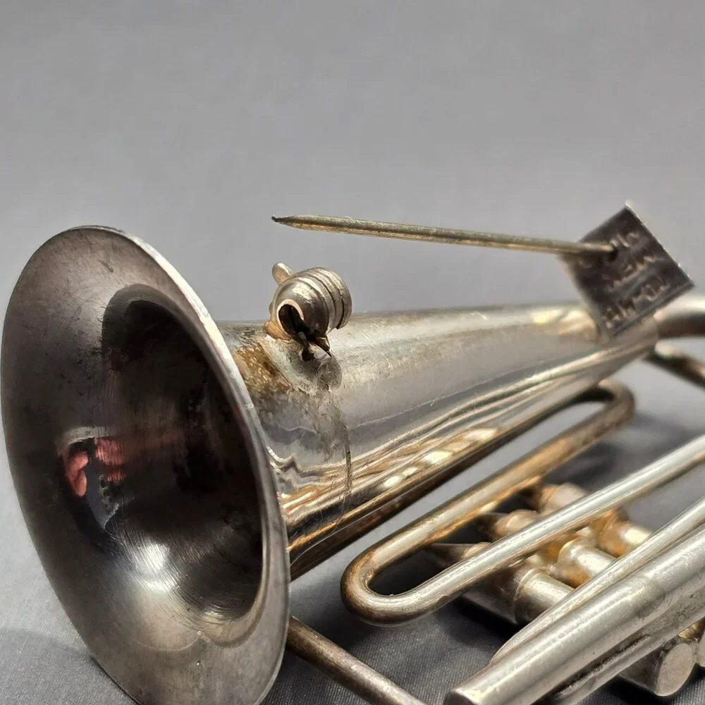 Vintage Taxco Sterling Silver French Horn Brooch Mexican Tuba Musical Pin TC-48 - Picture 6 of 12